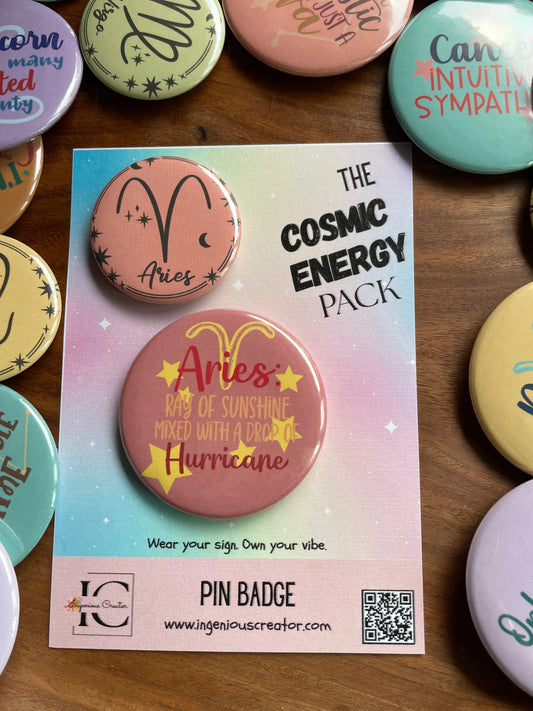Cosmic Energy (ZODIAC) Pack: Pin Badge Pack of two.