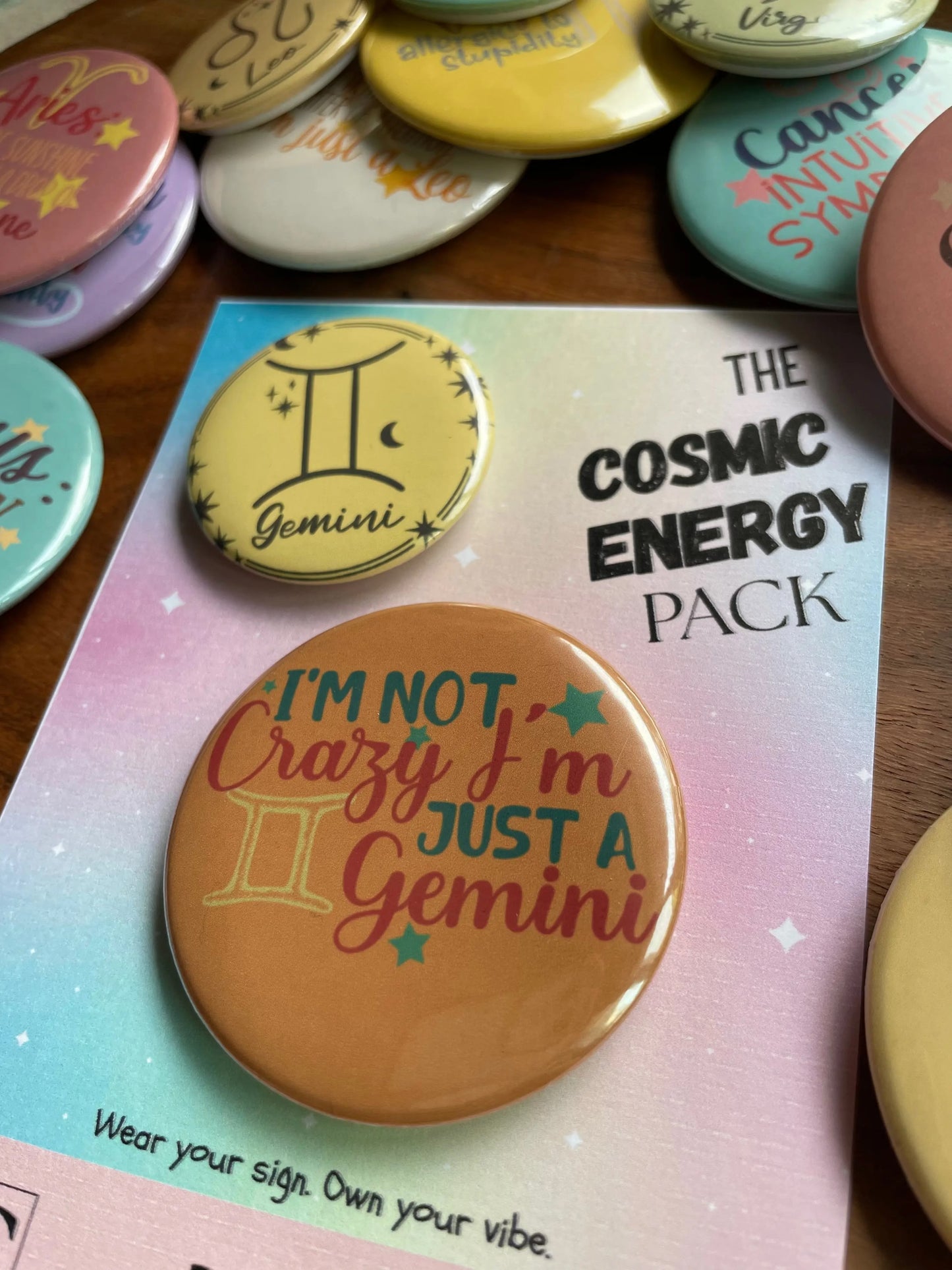 Cosmic Energy (ZODIAC) Pack: Pin Badge Pack of two.