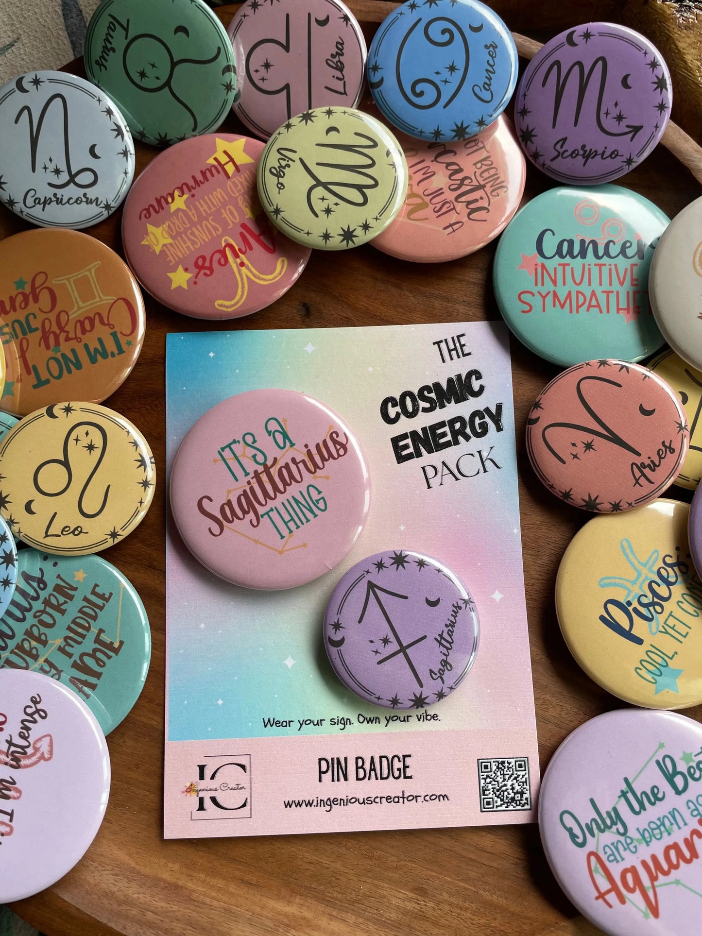 Cosmic Energy (ZODIAC) Pack: Pin Badge Pack of two.