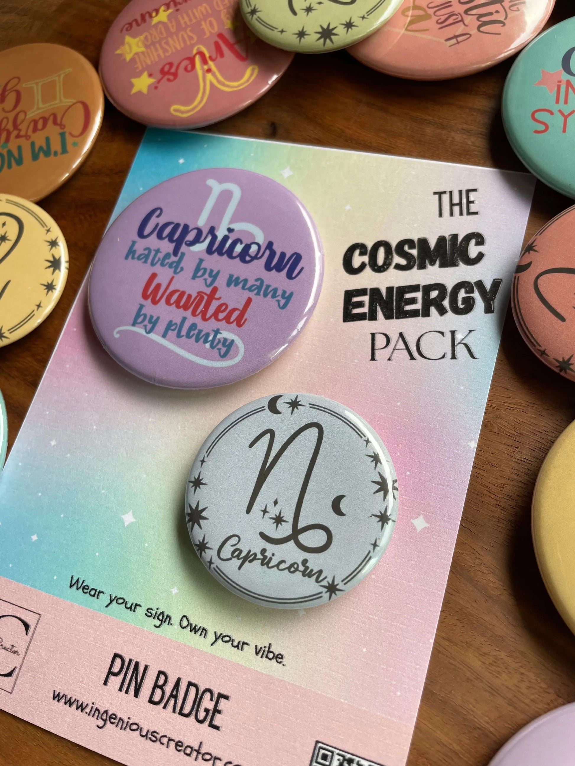 Cosmic Energy (ZODIAC) Pack: Pin Badge Pack of two.