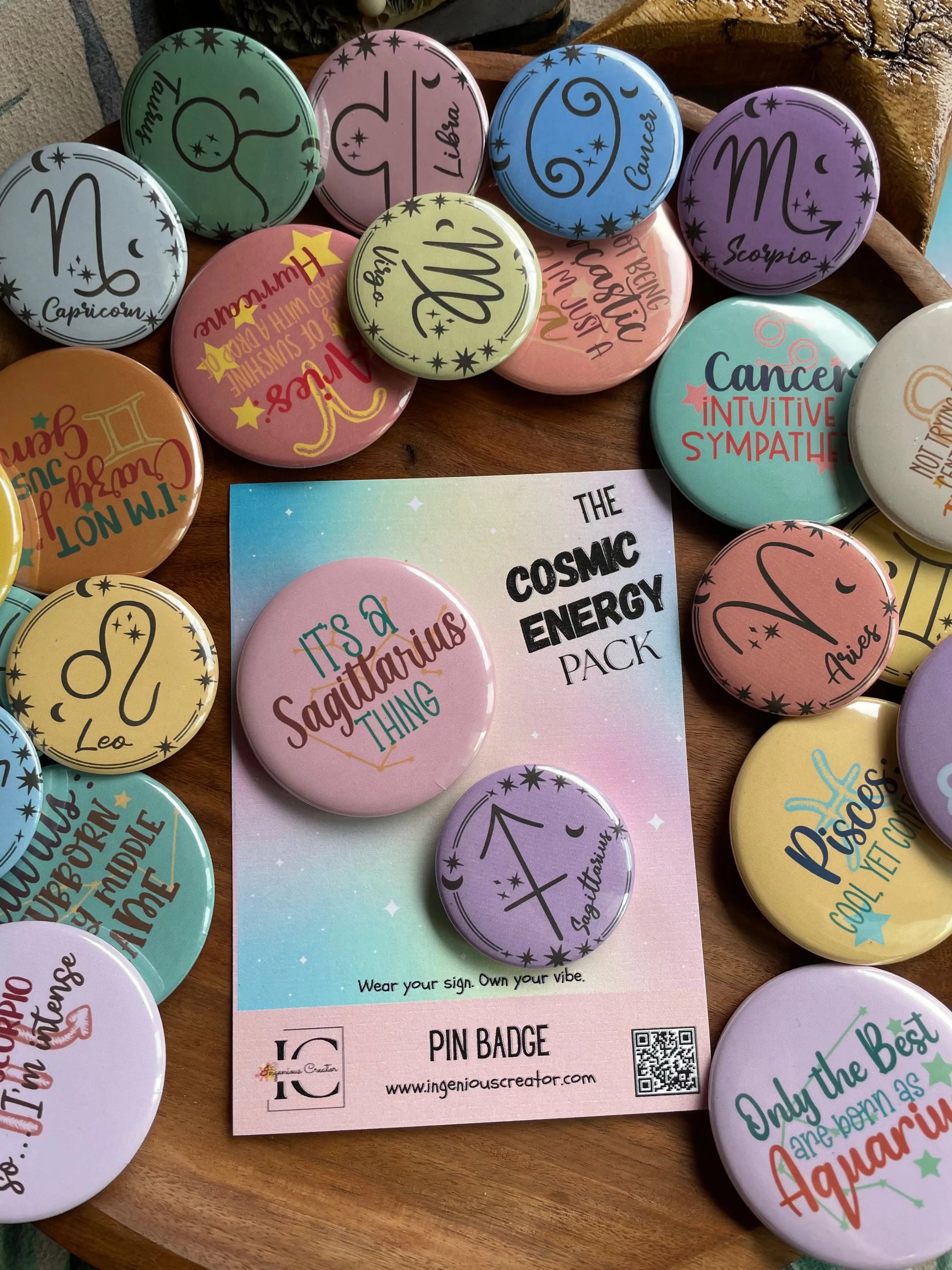 Cosmic Energy (ZODIAC) Pack: Pin Badge Pack of two.