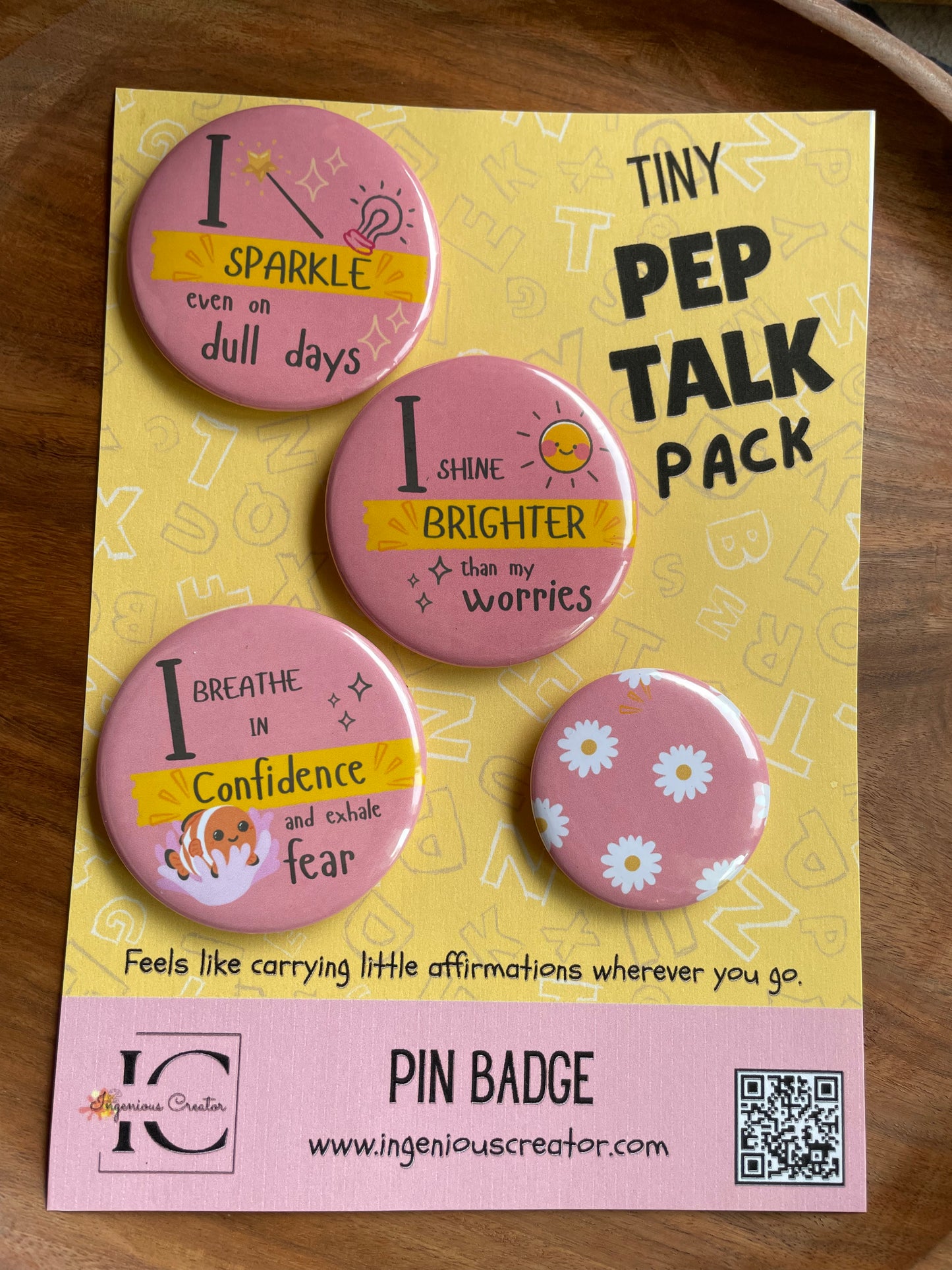 Tiny Pep Talk Pack: Pin Badge Pack of four.