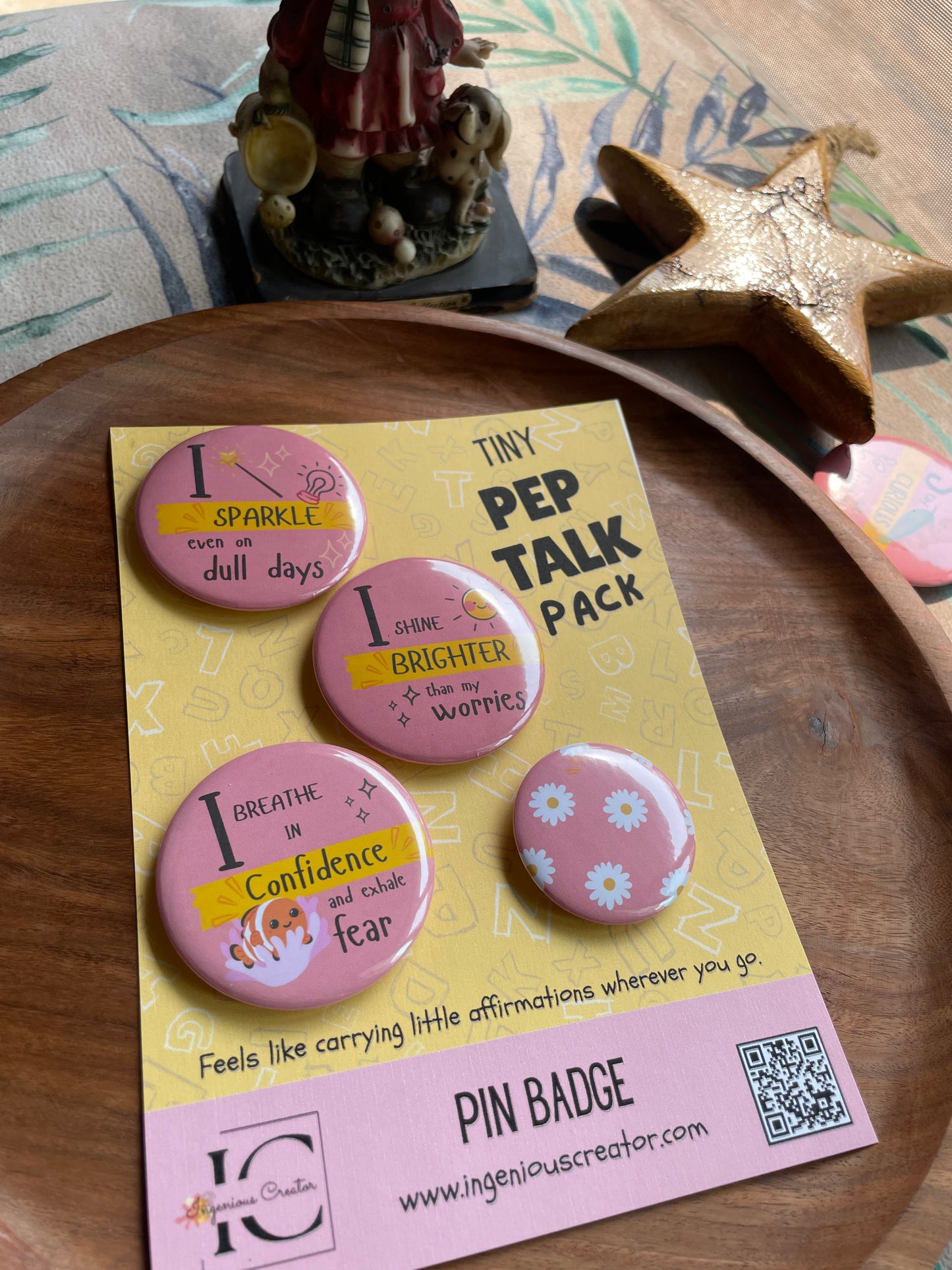 Tiny Pep Talk Pack: Pin Badge Pack of four.