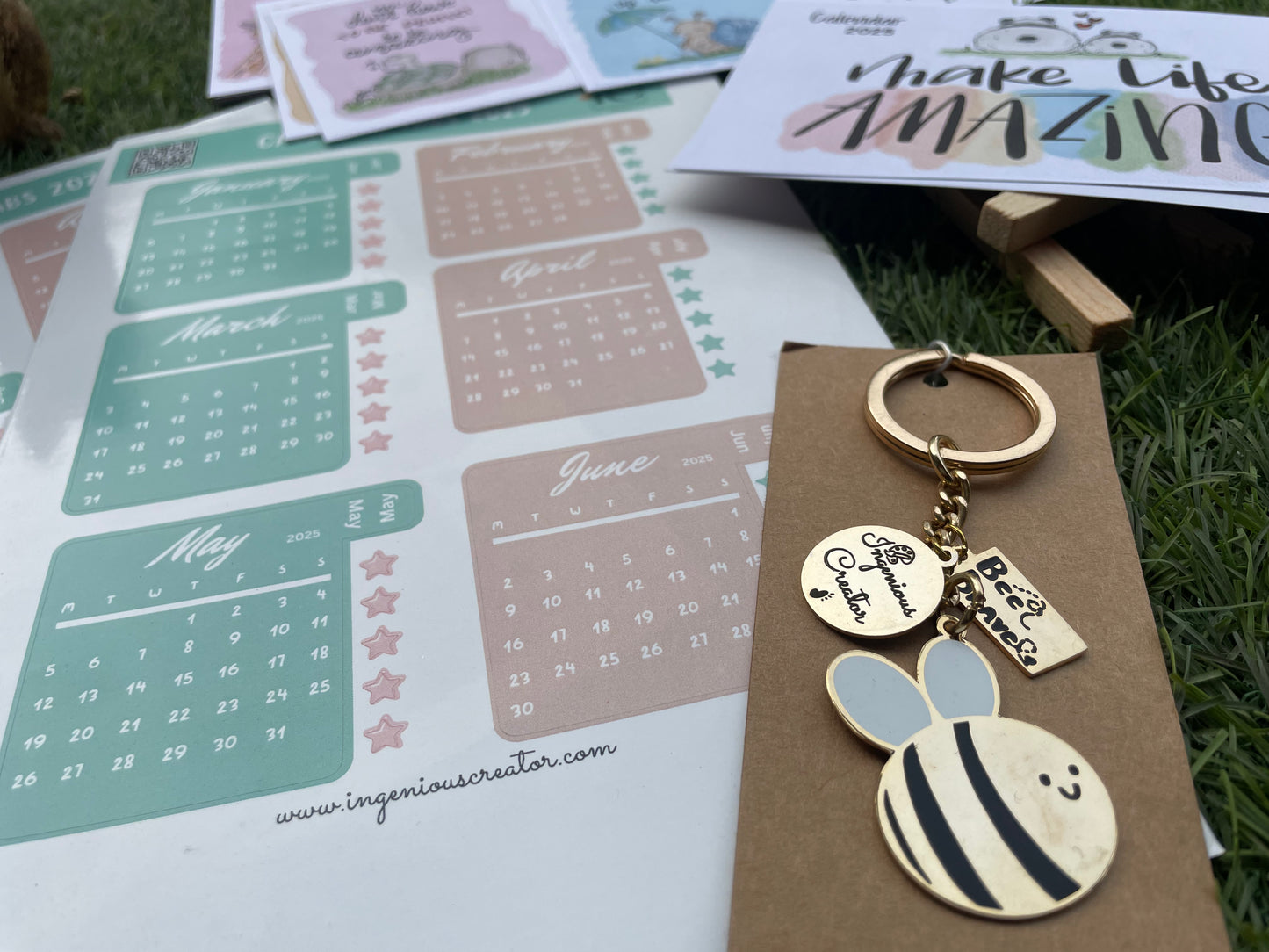 Positive Affirmations Monthly Planner Calendar 2025, Calendar Sticker Tabs for planner and Cute Enamel Key Chain - Ingenious Creator's Store