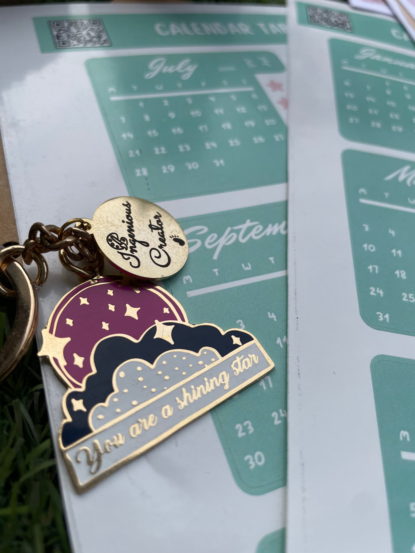 Positive Affirmations Monthly Planner Calendar 2025, Calendar Sticker Tabs for planner and Cute Enamel Key Chain - Ingenious Creator's Store