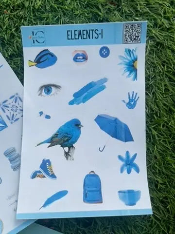 Blue Muse Journaling Stickers – Elements (3 Sheets) 