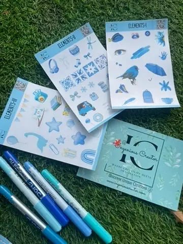 Blue Muse Journaling Stickers – Elements (3 Sheets) 