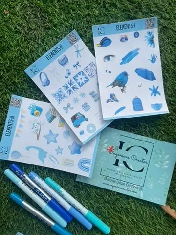 Blue Muse Journaling Stickers – Elements (3 Sheets) 