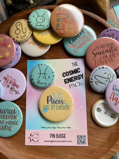 Cosmic Energy (ZODIAC) Pack: Pin Badge Pack of two. 
