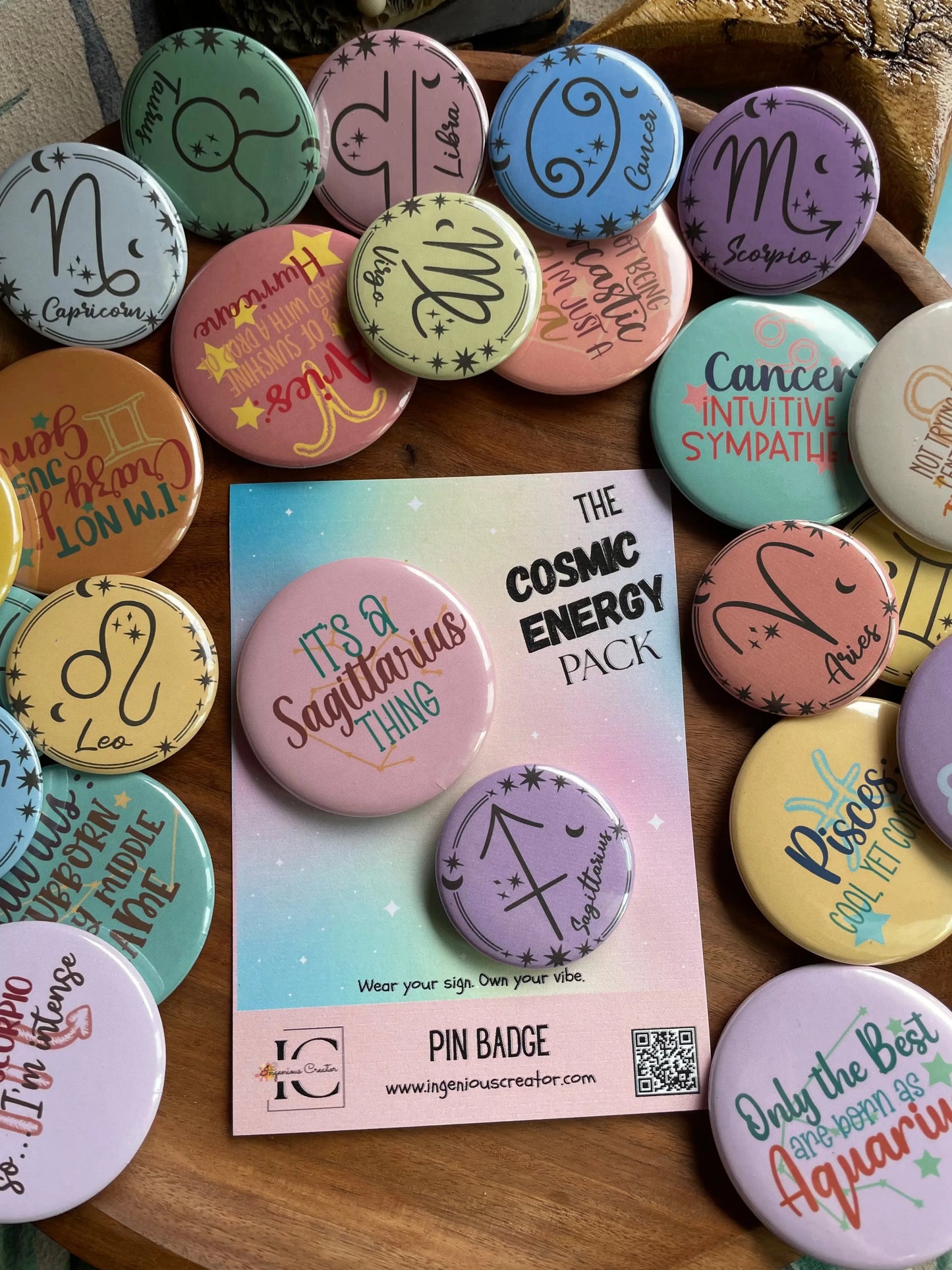 Cosmic Energy (ZODIAC) Pack: Pin Badge Pack of two. 