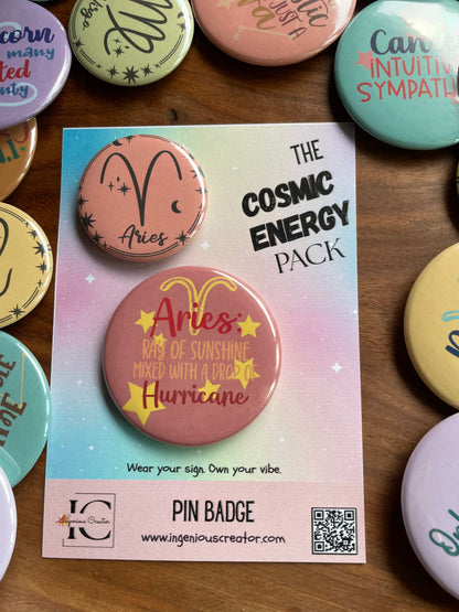 Cosmic Energy (ZODIAC) Pack: Pin Badge Pack of two. 