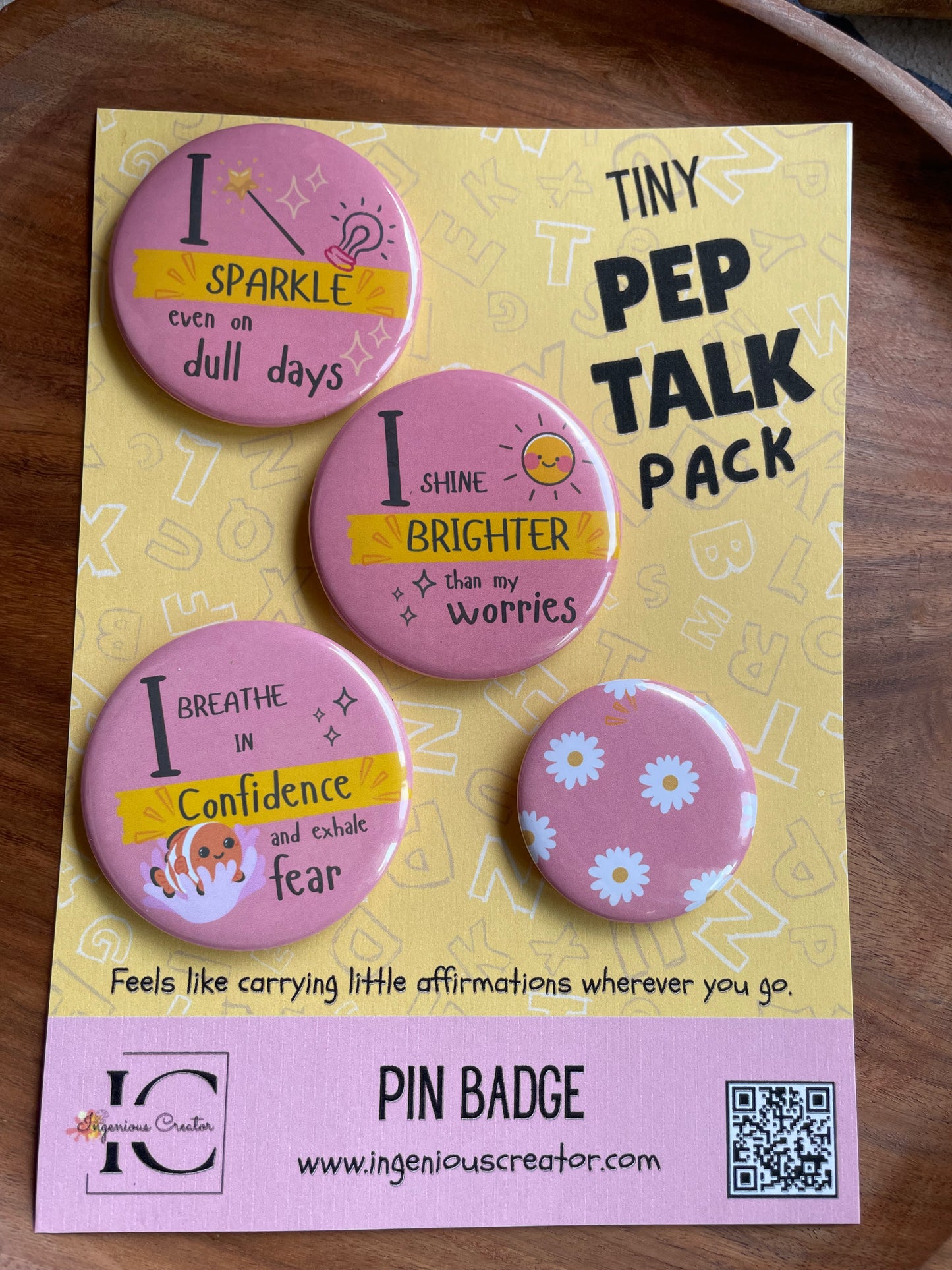 Tiny Pep Talk Pack: Pin Badge Pack of four.