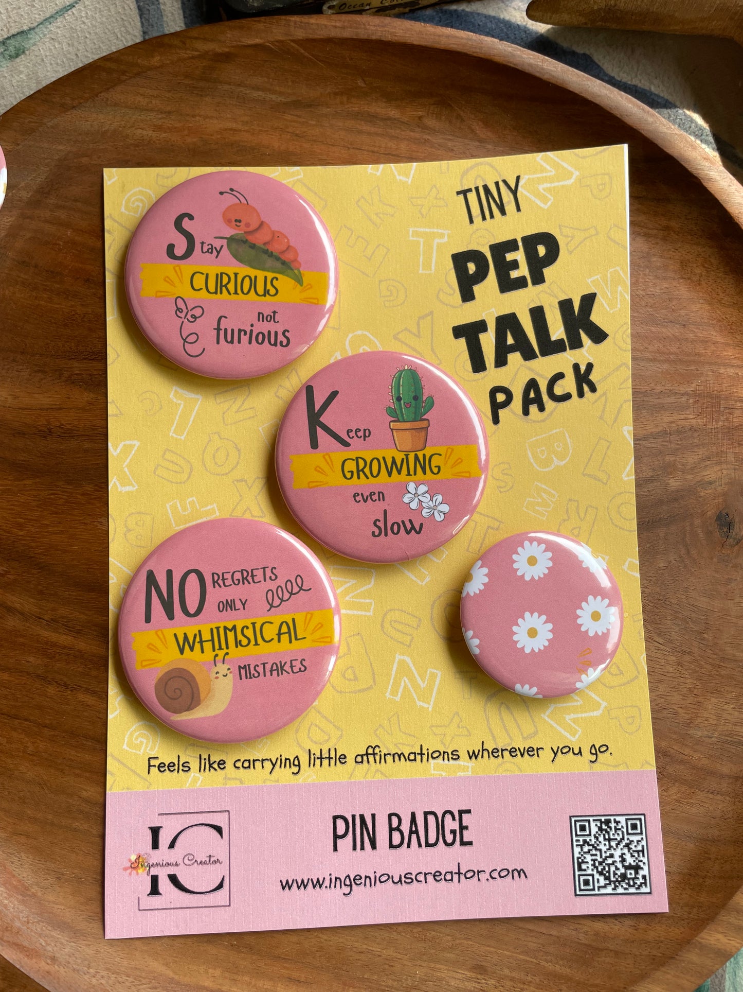 Tiny Pep Talk Pack: Pin Badge Pack of four.