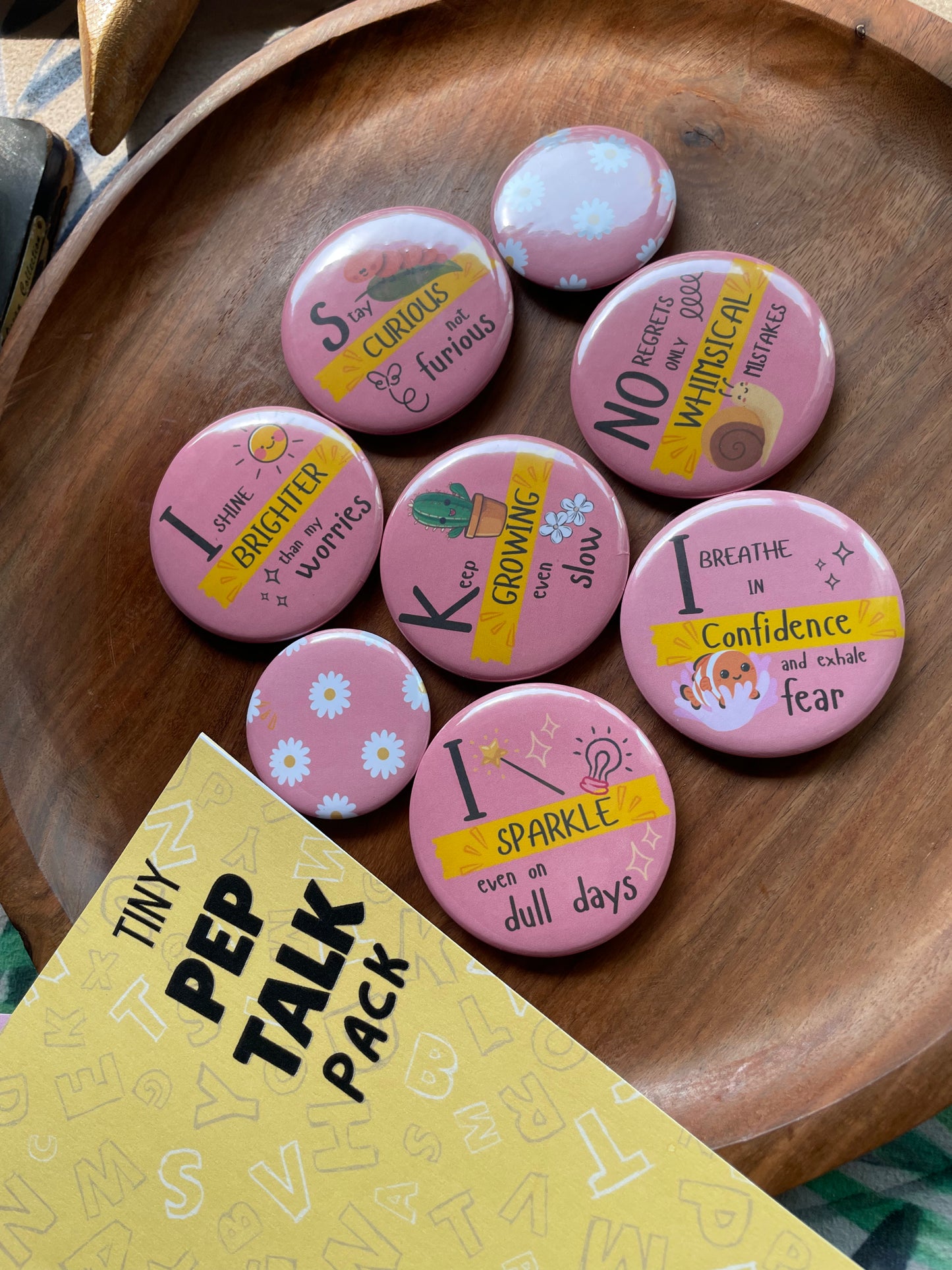 Tiny Pep Talk Pack: Pin Badge Pack of four.
