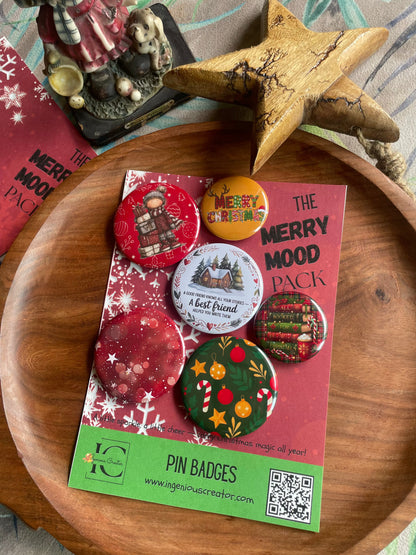 The Merry Mood Christmas Pack: Pin Badge Pack of Six. 