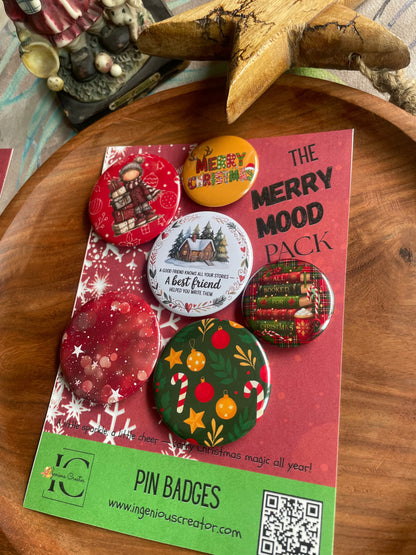 The Merry Mood Christmas Pack: Pin Badge Pack of Six. 