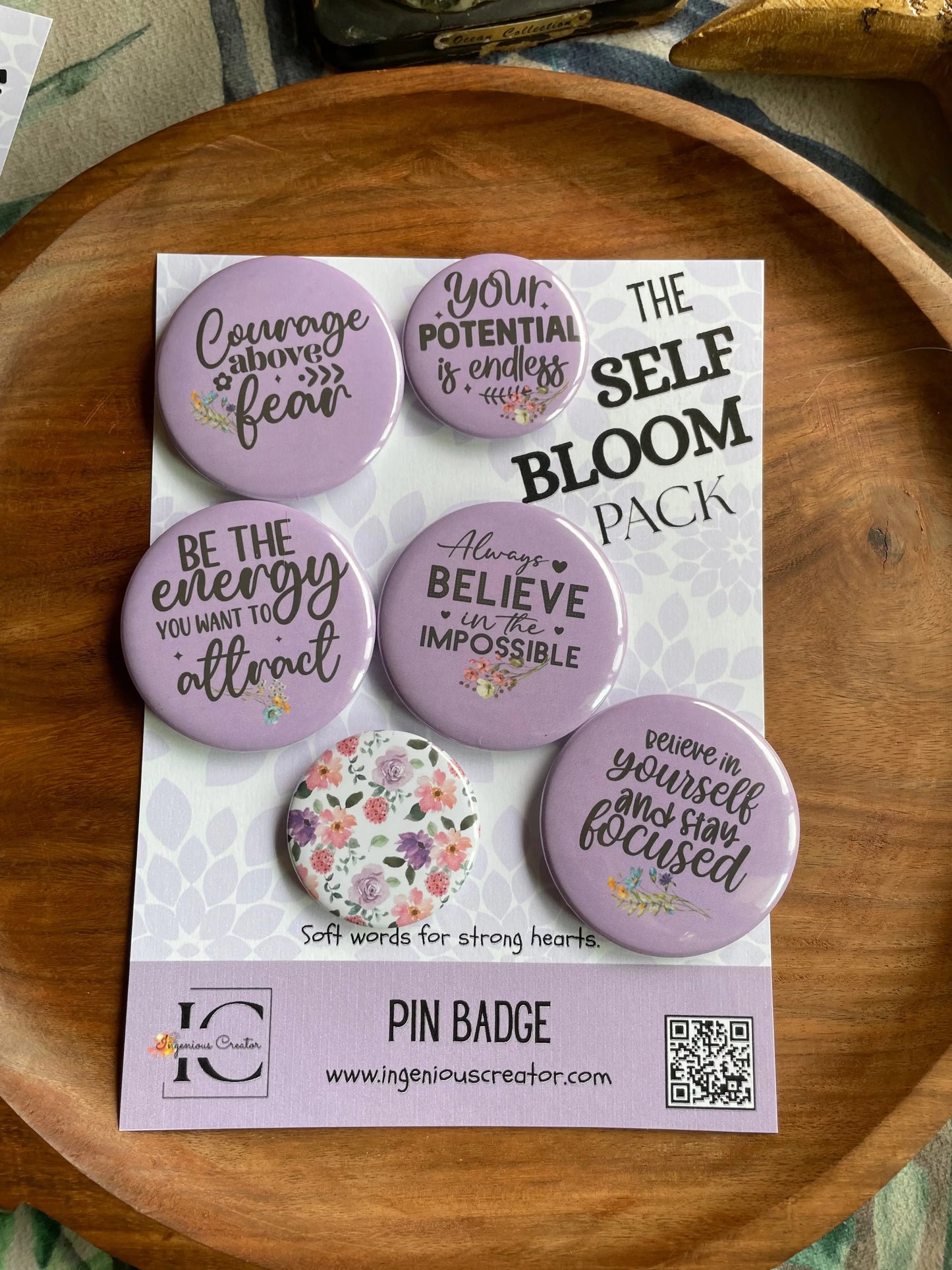 Self Bloom Pack: Pin Badge Pack of Six. 