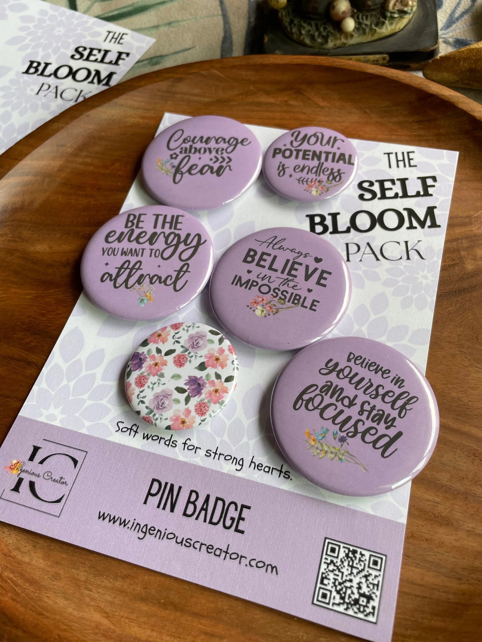 Self Bloom Pack: Pin Badge Pack of Six. 