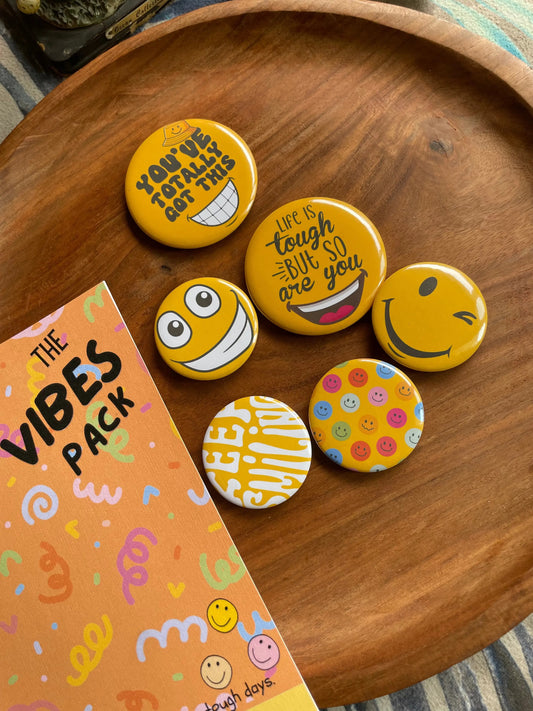 The Vibes Pack: Pin Badge Pack of Seven. 