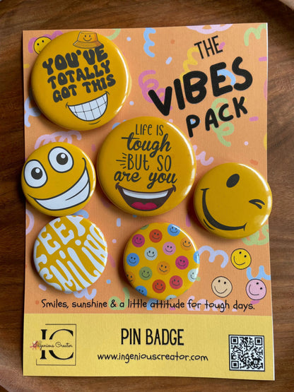 The Vibes Pack: Pin Badge Pack of Seven. 