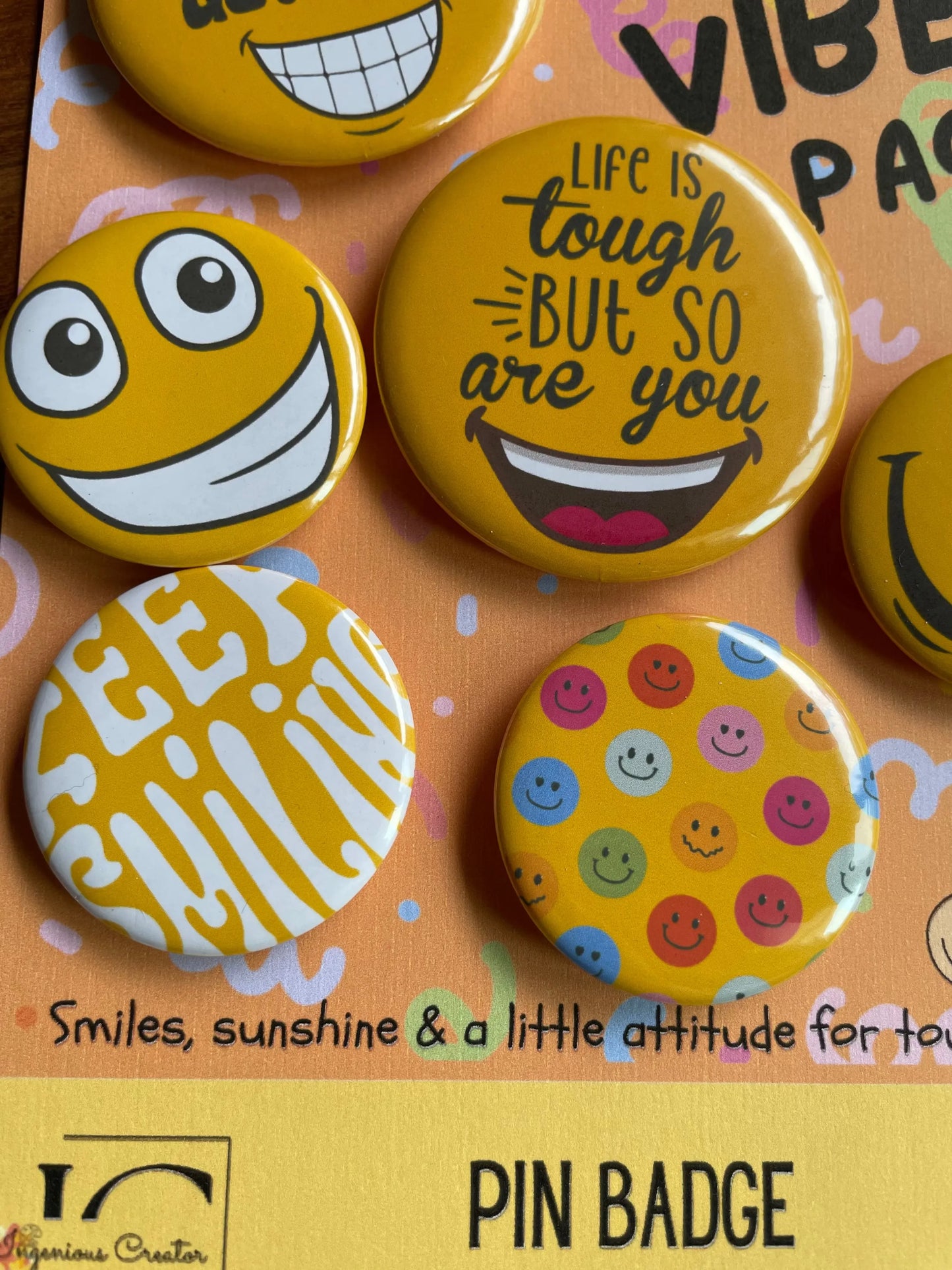 The Vibes Pack: Pin Badge Pack of Seven. 