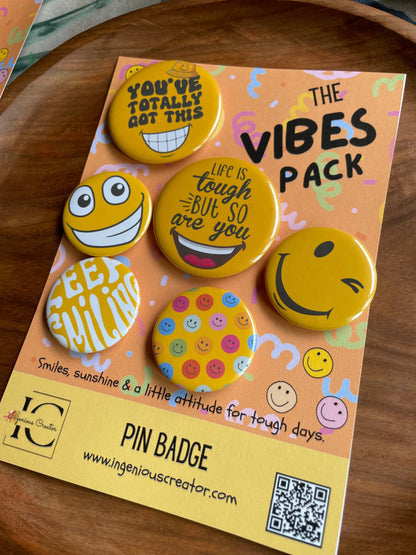 The Vibes Pack: Pin Badge Pack of Seven. 